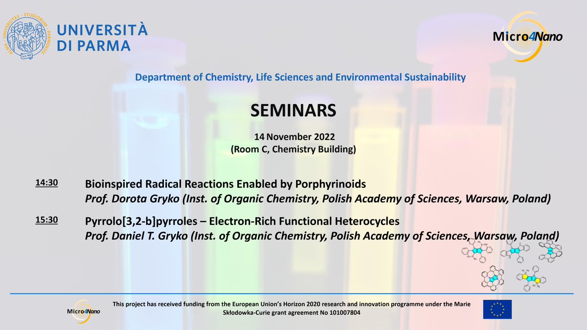 micro4nano's tweet photo. Seminars at @unipr!!! Speakers from @IOC_PAS #H2020 #MSCA #research #micro4nano https://t.co/rIj0RZe0Jh