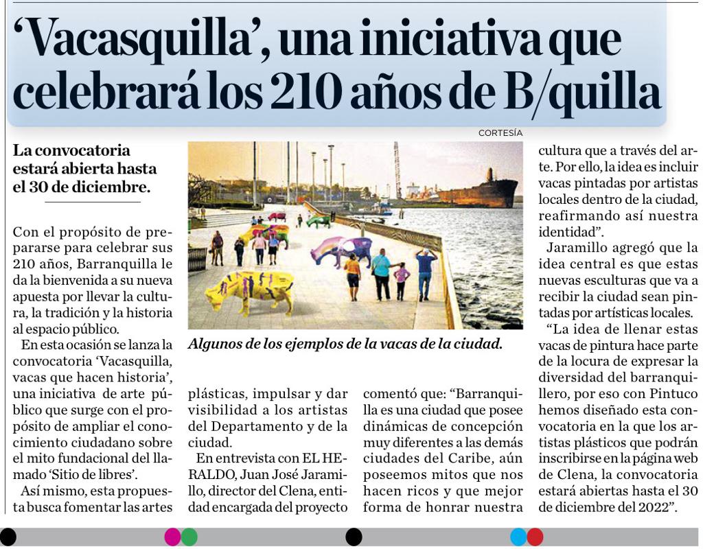 Vacasquilla, el proyecto CLENA que permitirá celebrar la historia del mito fundacional de nuestra ciudad en sus 210 años, abre convocatoria para artistas. Más información en 👉 clena.org