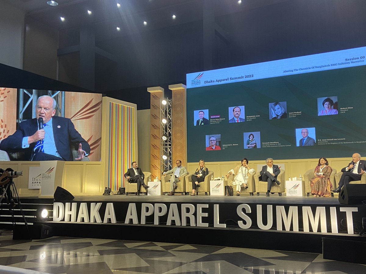 NLinBD1's tweet photo. Pleased to speak at #ApparelSummit of @BrandBGMEA. Talked about the impressive developmentss and progress in the 🇧🇩 #RMG industry and the need to prepare for LDC graduation and #GreenTransition. https://t.co/TjAAzF0eIu