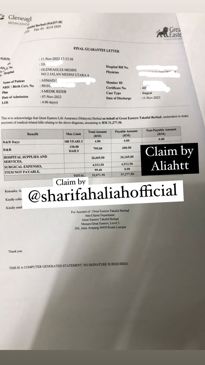aliahtt's tweet photo. Syoknya buat claim insurance 😂🔥 injured sebab ACL . Benda baik kena lah selalu viralkan. Asyik benda buruk je kan. 

Bayangkan baru bayar RM9K tapi takaful cover kan bill hospital RM32,000😱😨

#realcase #myclaim #takaful #medicalcard https://t.co/d59IaHY8Q2