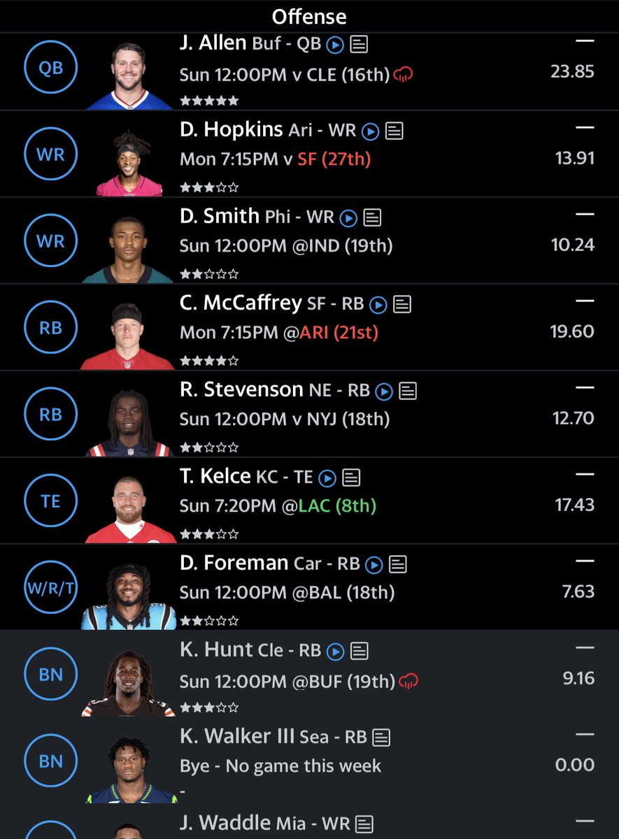 ThinkLabTX's tweet photo. Yes, with the help of 2 late draft round RBs (walker, stevenson), late round WR (Hopkins return), and waiver add RB (foreman), 10 team league. @NFLFantasy https://t.co/qREqFynQno