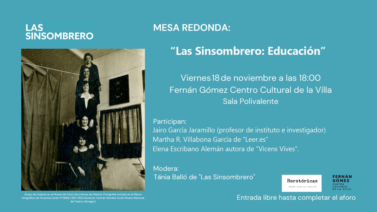 👉 18/11, 18h #mesaredonda Educación.Con profesorado, instituciones y editoriales.
Con Jairo García Jaramillo, profesor de instituto, Martha R. Villabona García de <a href="/leeres/">Leer.es</a>  y Elena Escribano autora de <a href="/vicensvives/">Vicens Vives</a> Modera @TaniaBallocolel  comisaria de <a href="/lassinsombrero/">Las Sinsombrero</a> @herstoricas