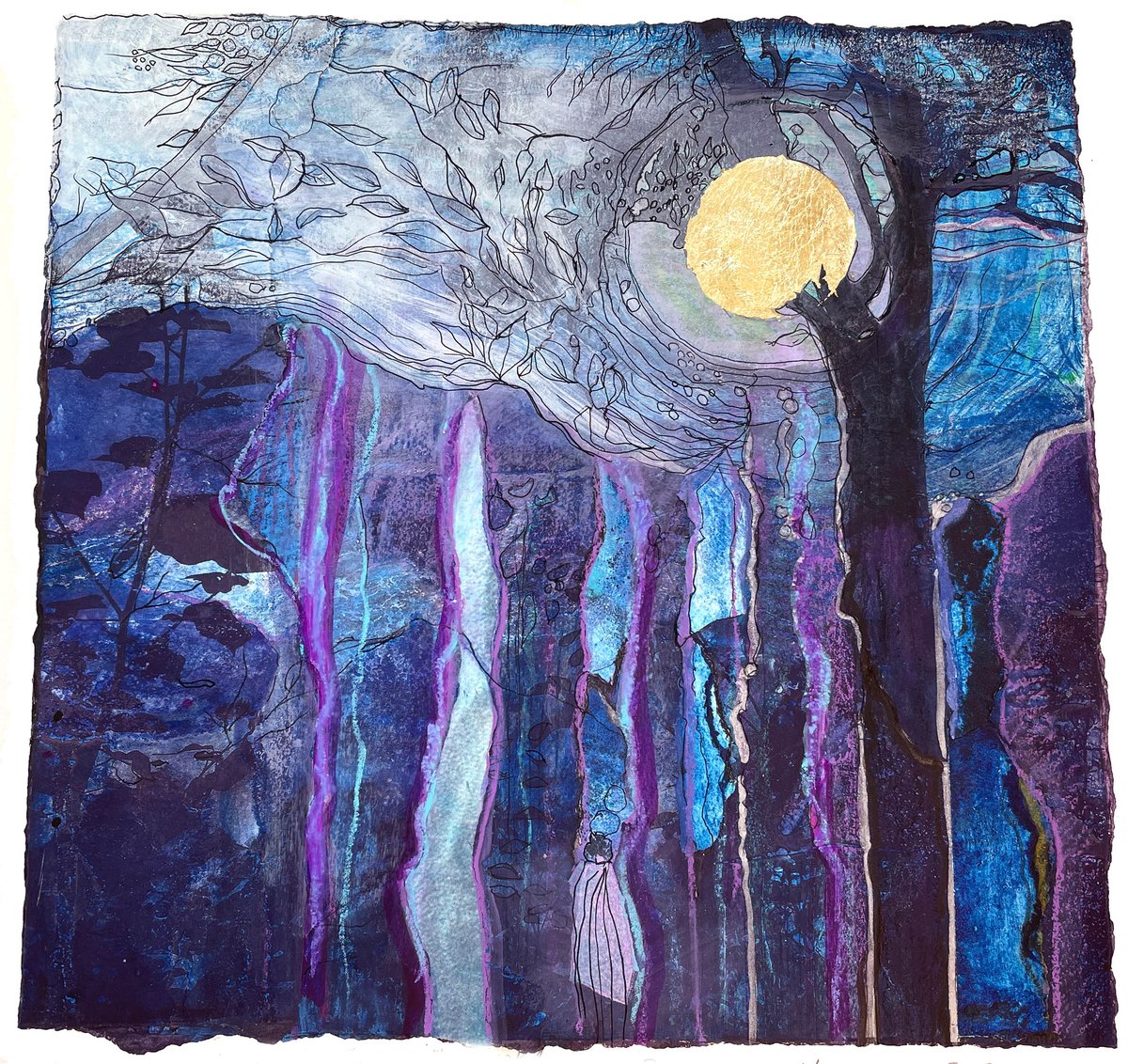 RuthMcDonald1's tweet image. "Moon in Trees With Mist" an overworked collagraph print with gold leaf -windy misty wet weather - but great for artwork hooray !!!
#trees #mist #rain #woods #moon #goldleaf #leaves #autumn #wednesdaythought #AutumnVibes #artist #artwork #art