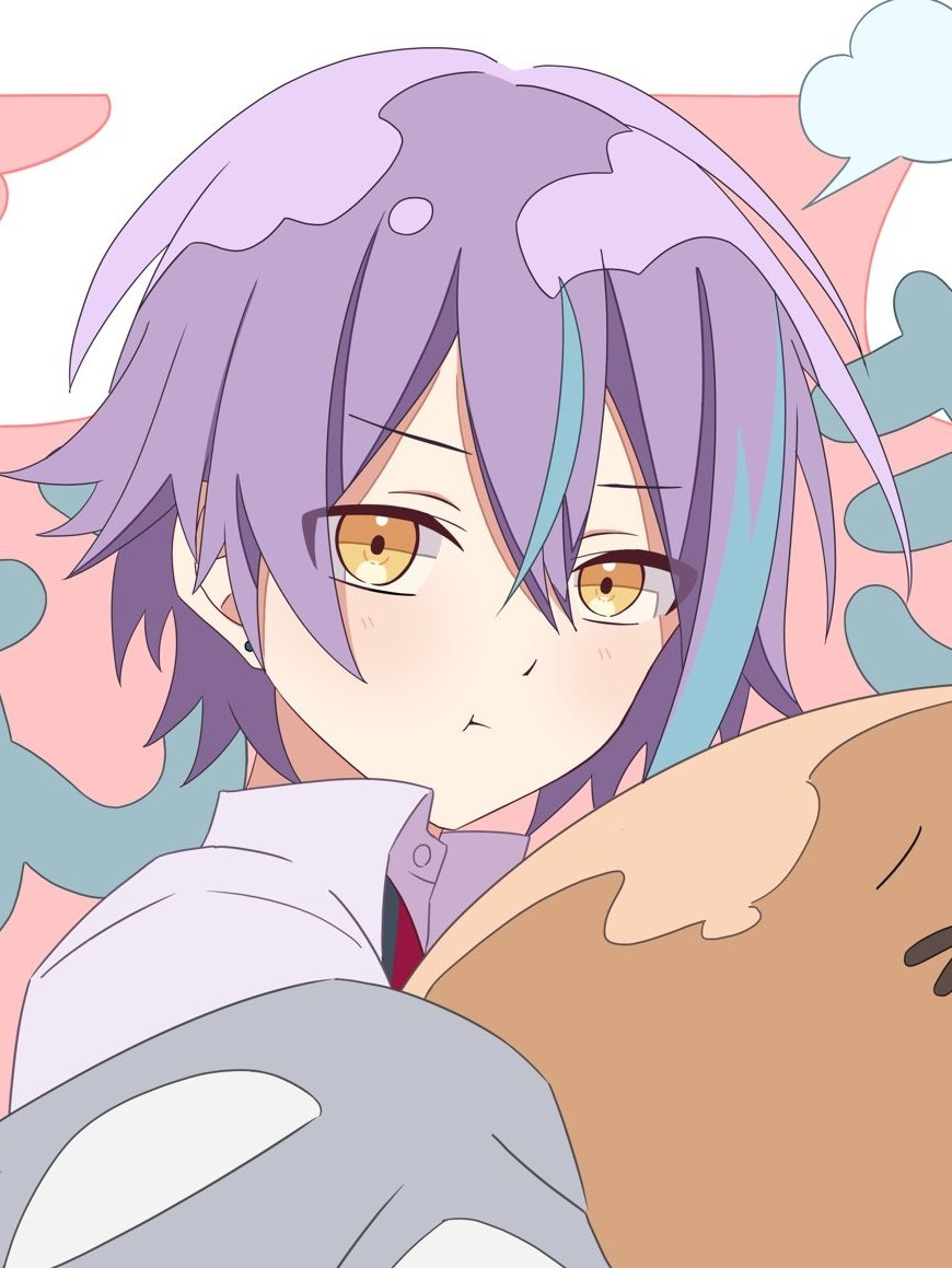 animal ears 1boy male focus purple hair yellow eyes cat ears solo  illustration images