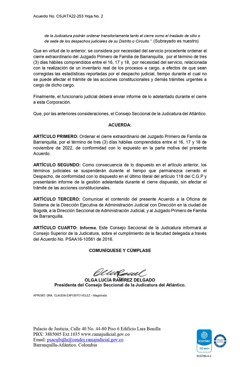 1_juzgado's tweet photo. ACUERDO CIERRE EXTRAORDINARIO DEL DESPACHO https://t.co/AZJ4qVzfcf