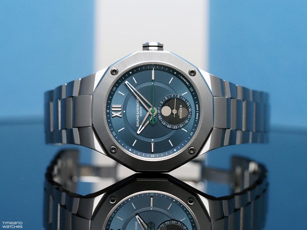 time_watches's tweet photo. The new #Riviera #Baumatic “Moonphases” 10682 adds a fascinating "moonphases" complication to the #luxury #steelwatch of #BaumeetMercier. Our hands-on review is online at https://t.co/7UyO6fioYG https://t.co/ESeZC1juU4