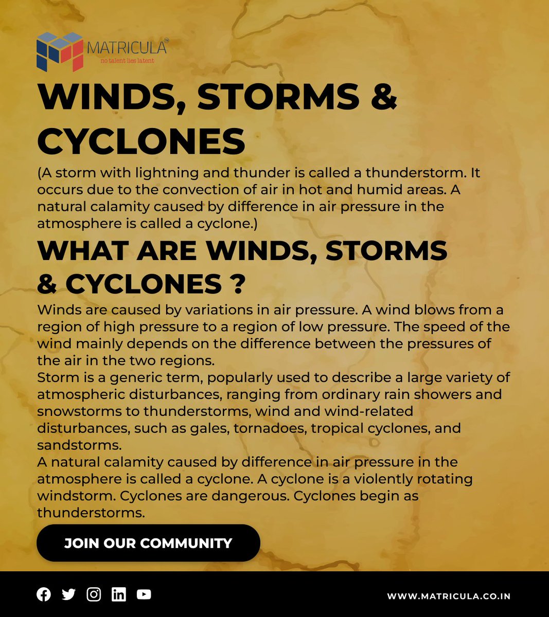 Matricula_edu's tweet photo. WHAT ARE WINDS, STORMS &amp; CYCLONES ?
Winds are caused by variations in air pressure. A wind blows from a
region of high pressure to a region of low pressure.
.
 #geography #school #language #matricula #testseries #matriculaedu  #matriculatestseries #madyamiktestseries https://t.co/CHNmwrCOyB