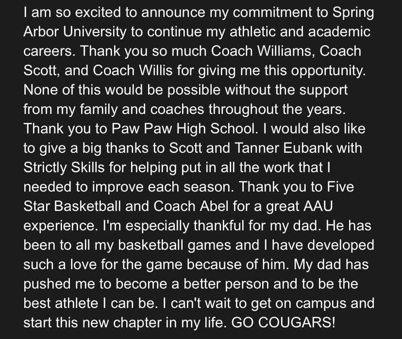 GO COUGS!! 💙💛 #Committed #SAU <a href="/SAUCougarsWBB/">Spring Arbor Women's Basketball</a> <a href="/FiveStar_BB/">Five Star Basketball</a> <a href="/PPGbasketball/">Paw Paw Girls Basketball</a> <a href="/strictly_skills/">Strictly Skills</a>
