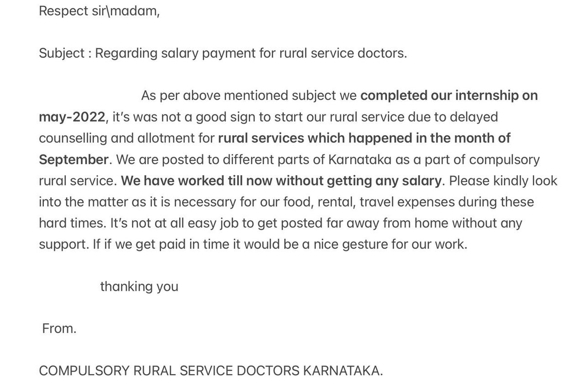 SushilP33114318's tweet photo. Then, 
#unemployed for THREE Months due to delayed councelling.
Now, 
#unpaid for TWO Month for compulsory #ruralservice
 @mla_sudhakar @CMofKarnataka 
@TOIBengaluru @toi @ndtv @sanjay_raj2 @DKShivakumar https://t.co/MbaqGTQc9d