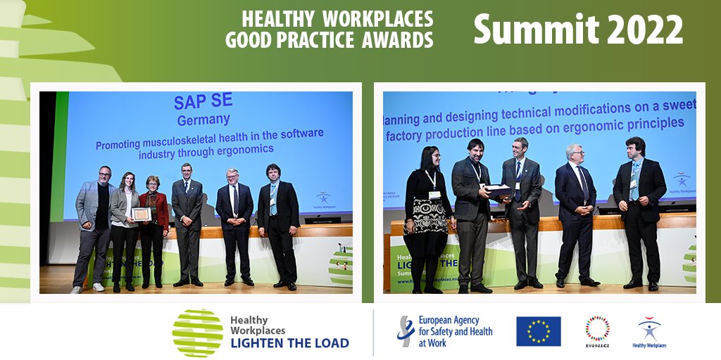 EU_OSHA's tweet photo. 1/2
#EUOSHAsummit Good Practice Awards winners 2020/22:
🏆University Hospital Vienna🇦🇹 
🏆Swissport Cyprus Ltd 🇨🇾 
🏆SAP SE🇩🇪
🏆F&amp;F Ltd.🇭🇺 https://t.co/zyROsgtH8V
