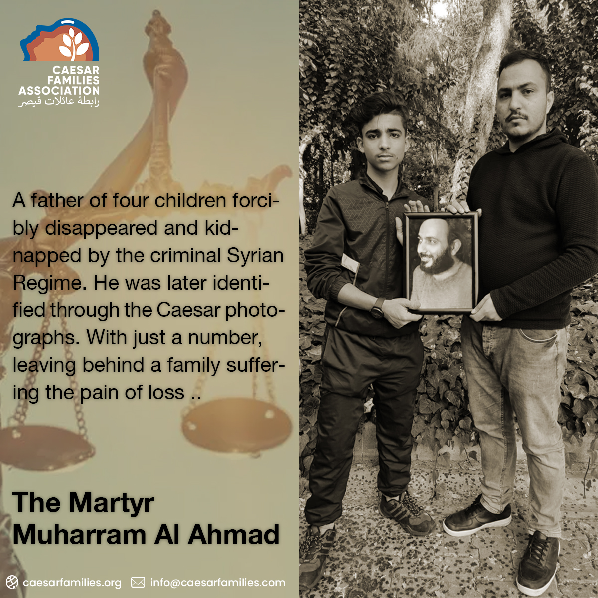 Caesarfamilies's tweet photo. Muharram Al Ahmad; a father of 4 children; forcibly disappeared and kidnapped by the criminal Syrian Regime. He was later identified through the Caesar photographs. With just a number, leaving behind a family suffering the pain of loss. Justice for Muharram Al Ahmad &amp; the rest. https://t.co/VuAZaGNAFC
