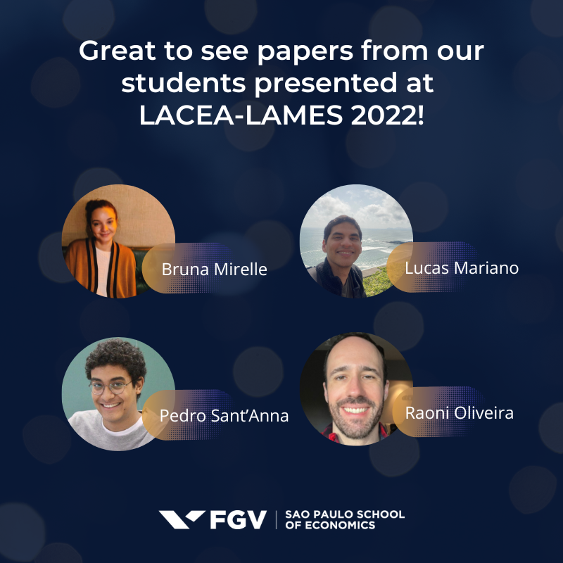 Sao Paulo School of Economics – FGV (@econfgvsp) on Twitter photo Today, we congratulate our students whose papers were presented at the <a href="/LaceaLames2022/">LACEA - LAMES 2022</a> conference!
<a href="/bmsalvarez/">Bruna Mirelle Alvarez</a> (sites.google.com/view/brunamire…): Firm Size Distribution and Informality Effects of a Revenue-Dependent Tax Policy, dropbox.com/s/0dxh6bn0umqk… Today, we congratulate our students whose papers were presented at the <a href="/LaceaLames2022/">LACEA - LAMES 2022</a> conference!
<a href="/bmsalvarez/">Bruna Mirelle Alvarez</a> (sites.google.com/view/brunamire…): Firm Size Distribution and Informality Effects of a Revenue-Dependent Tax Policy, dropbox.com/s/0dxh6bn0umqk…