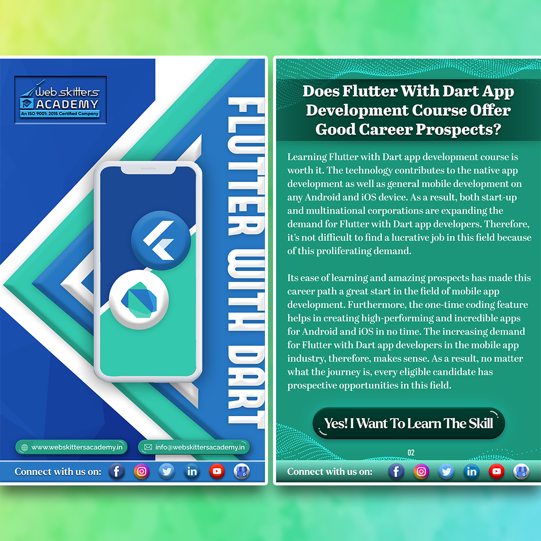 WebSkitters_Edu's tweet image. Learn Flutter with Dart (bit.ly/3AlTgV4) and give new wings to your career. This Ebook contains every information you need to know about this career. 
Download it and check it out. 

#WebskittersAcademy #FlutterWithDart #ebook #ebookonflutterwithdart #shapeyourcareer