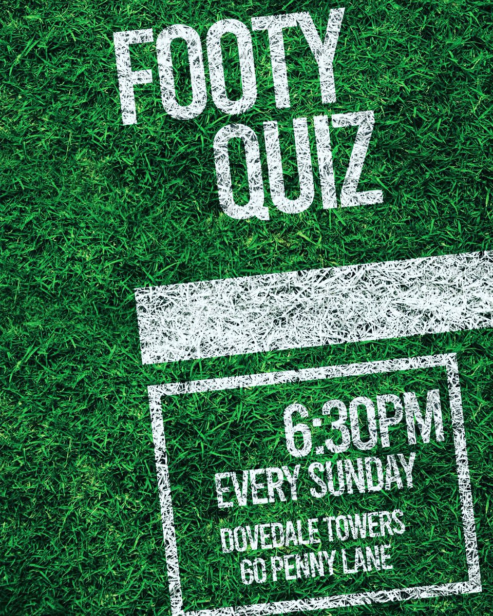 Big Fat Footy Quiz. 
Sunday, straight after Qatar Ecuador. 
Win Cash, Bar Tabs, Beer &amp; Classic Football Shirts.