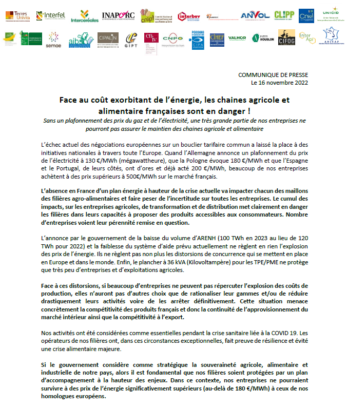 [Presse] Face au coût exorbitant de l’énergie, les chaines agricoles et alimentaires françaises sont en danger ! Il est fondamental que nos filières soient protégées par un plan d’accompagnement à la hauteur des enjeux. 
bit.ly/3g7SO62