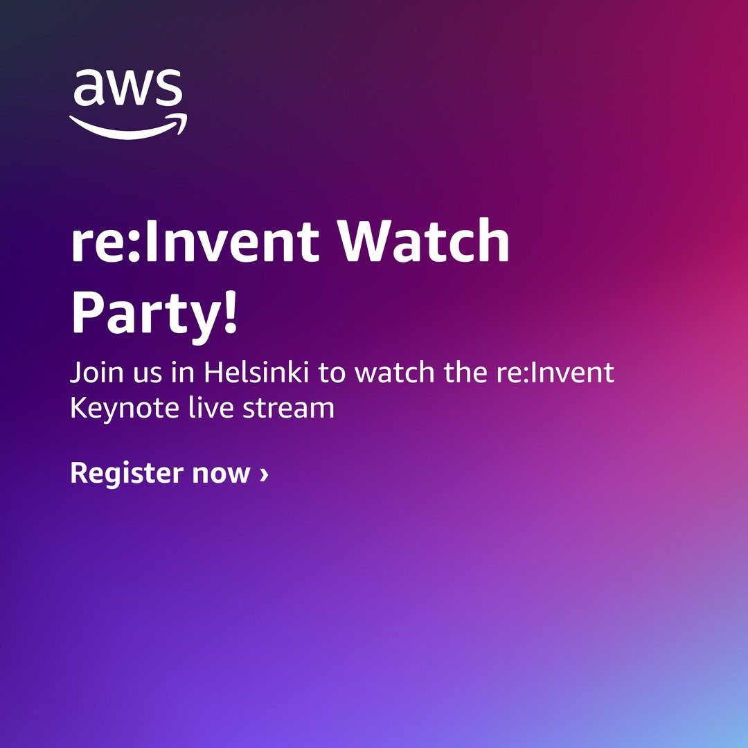 Join us to watch the re:Invent keynote live stream together with our cloud community!

Meet the local AWS, customer and partner community to discuss key announcements from re:Invent.

Register today to save your spot! https://t.co/cfQgKqJiEB https://t.co/YxkdEqLsf2