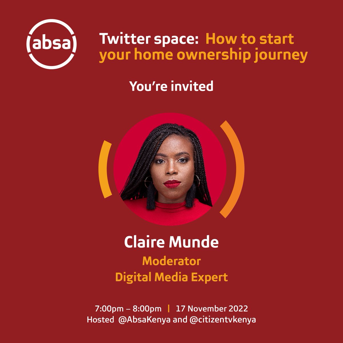 AbsaKenya's tweet photo. .@ClaireDuDieu, a digital media expert will be moderating the #AbsaHomeOwnershipSpace hosted in partnership with @citizentvkenya. Tune in and learn everything you need to know on your journey to owning your own home. https://t.co/Eh8yrxsmoN
#HomeOwnership #AbsaHomeLoans https://t.co/CW2WgHEi0i