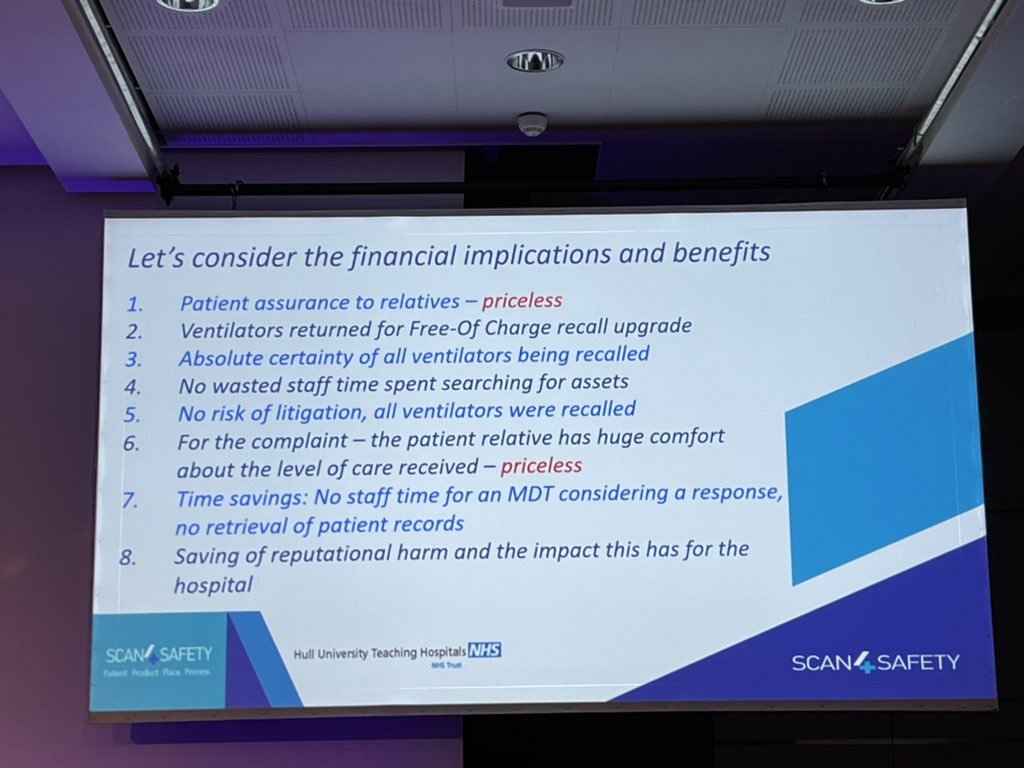 sioduggan_GS1's tweet photo. Really powerful &amp; inspiring presentation from Rachael Ellis @nhshull Let’s consider the financial implications and benefits! Scanning gives certainty! We could recall all ventilators within 39mins #patientsafety  time savings #priceless #GS1HealthcareConference2022 #traceability https://t.co/wErBYb3fBe