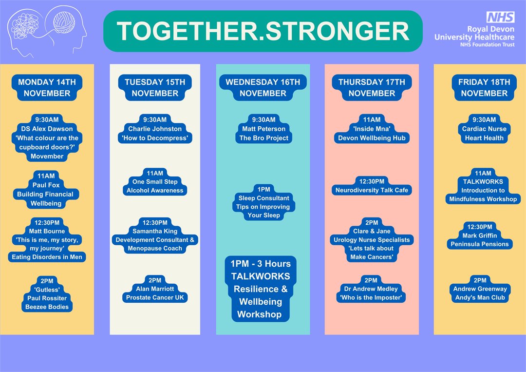 RDEMedicine's tweet photo. Men's Health Awareness Week 14th-18th November 2022. We've partnered with other public sectors across Devon &amp; Cornwall to bring you a number of virtual events and talks raising awareness and providing access to support men on a range of topics. https://t.co/cjaS7Ic69b