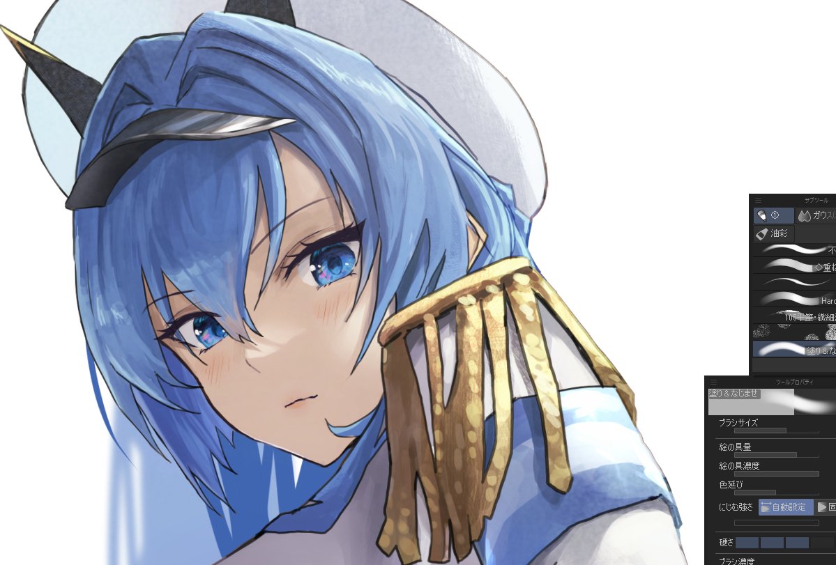 1girl blue eyes blue hair solo epaulettes hat long hair  illustration images