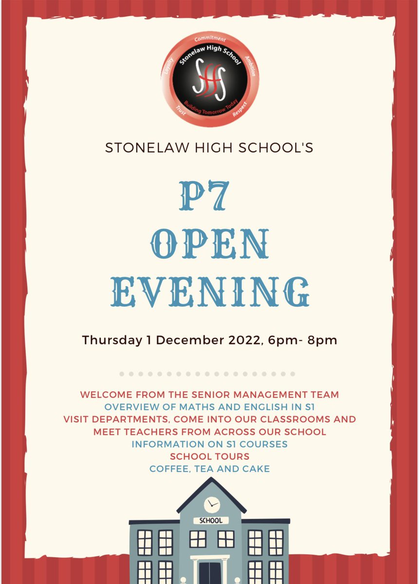 We’re excited to invite P7 parents and pupils into Stonelaw for our P7 Open Evening! #buildingtomorrowtoday #destinationstonelaw