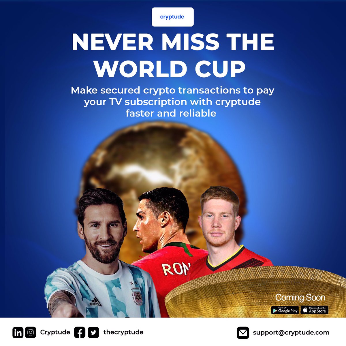thecryptude's tweet photo. World Cup is some days away guys…you know you can’t miss it right? Let’s enjoy the moment together ✅💯
##cryptude #crypto #bitcoin #eth #btc #sellbtc #safu #giftcard #tropiteq #fintech #usdt #tether #dogecoin #bnb #betteriscoming #cryptudev2 https://t.co/HYWmQ2D2XC