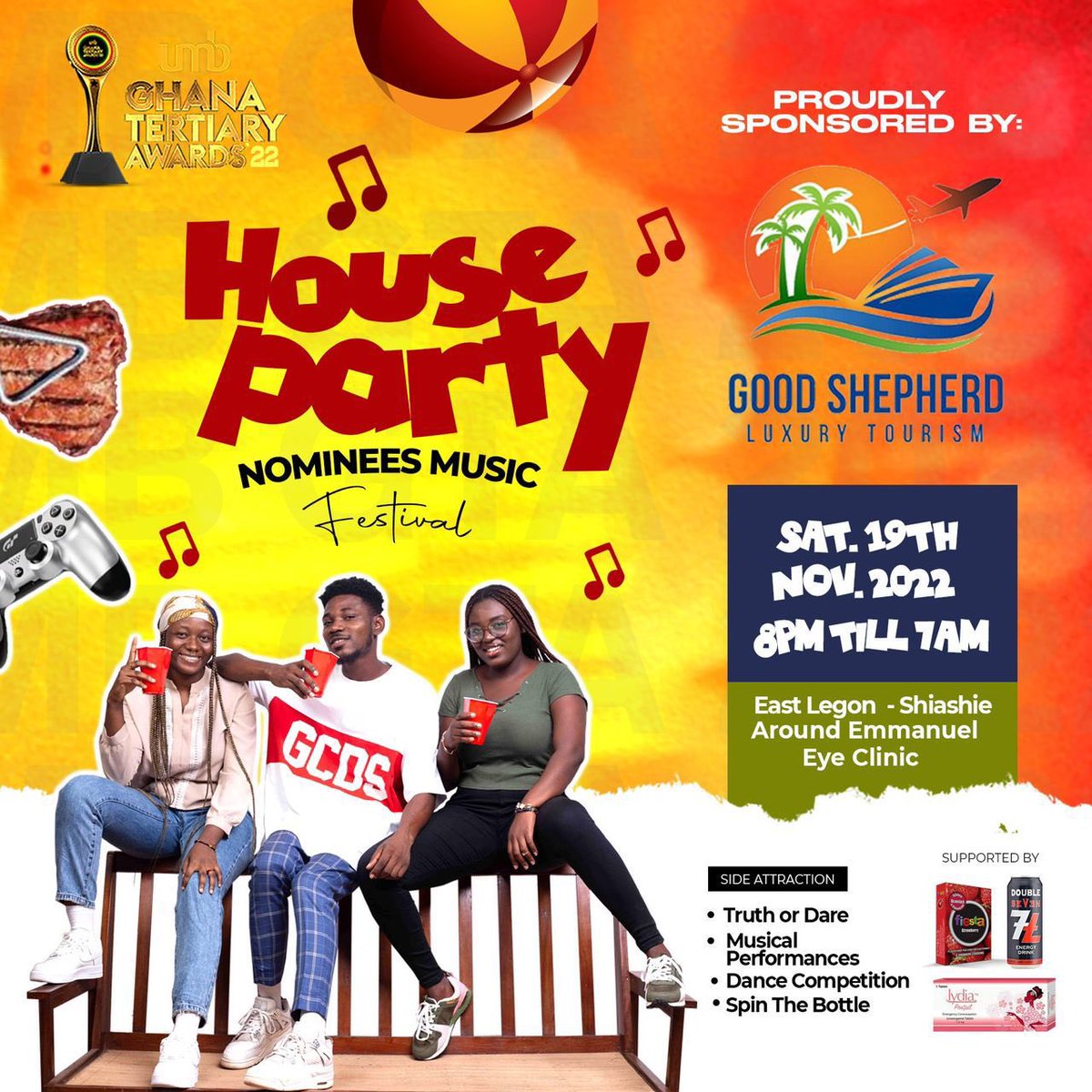 celebsfrnd's tweet photo. Kaishhhhhh🤪🤩🤩🥳 🔥🔥!!! 

@goodshepherdluxurytourism__ presents the official UMB GTA 2022 @umbgta NOMINEE JAMS [HOUSE PARTY EDITION] 🎶🎶🏠🔥
Guess 🤔 💭 the Exact Location Of the Hidden House ?? 🍹
Proudly Refreshed By:@doublesevenghana 
#BiggestStudentsFestival 
#UMBGTA2022 https://t.co/A2KhBoinb5