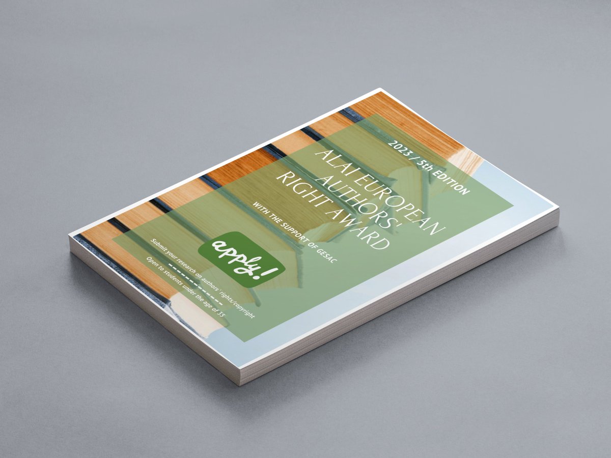 authorsocieties's tweet photo. 📢 Due to the high interest shown in the 5th edition of the #ALAI European Authors' Right Award, we are pleased to announce that the application deadline has been extended until November 30th.
🖇 Find out more: https://t.co/mDP8JRxhgz
#IP #CollectiveManagement #Copyright https://t.co/pwwRsQk2Nt
