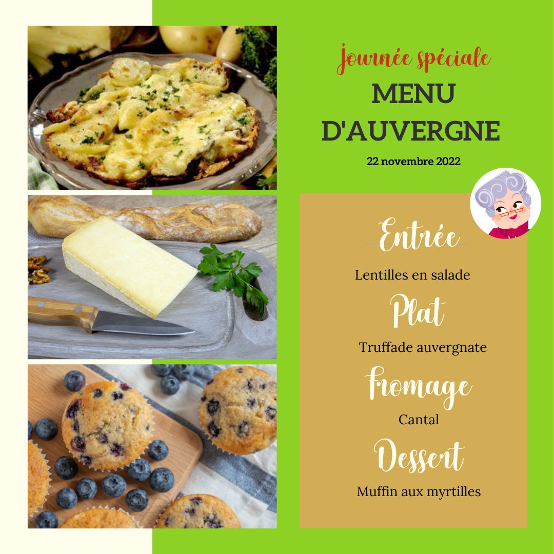 MenusServices's tweet photo. Direction l’#Auvergne pour un voyage sensoriel au cœur du Massif central avec ce menu issu de notre fameux terroir proposé pour la journée du mardi 22 novembre !
Evadez-vous le temps d'un repas 😊
#portagederepas #senior #lesmenusservices https://t.co/FwrDnnAPRx