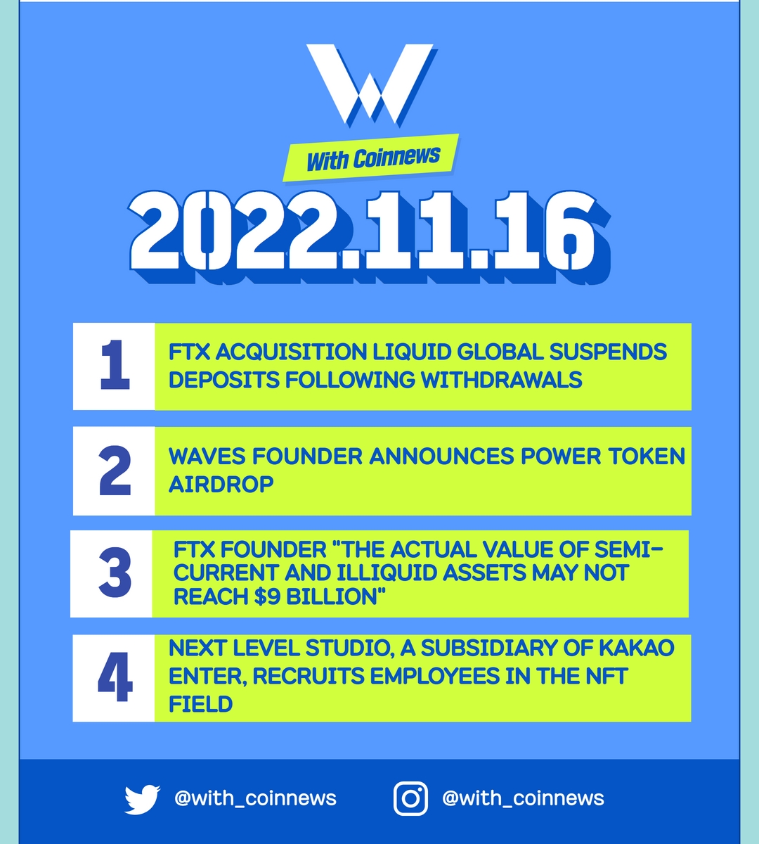 with_coinnews's tweet photo. 💡 With_coin 💡
#withcoinnews
November 16th morning news
#btc #coin #coinnews
#withcoinnews #cryptonews #crypto
#cryptocurrencies #bitcoin
#blockchain #BlockchainNews #StableCoi https://t.co/n0L6HWJMT6