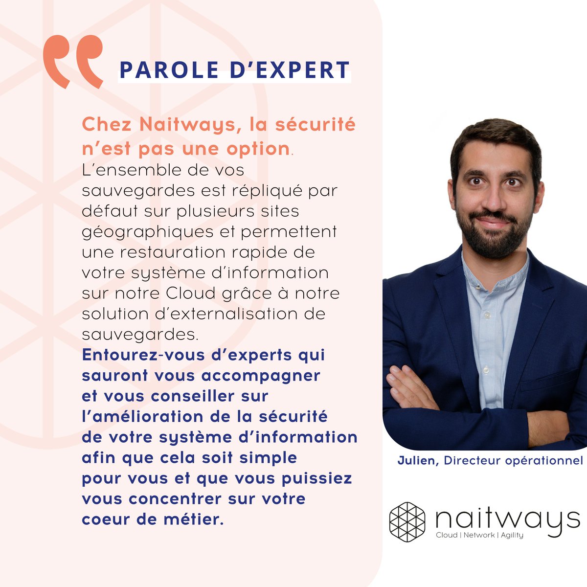 🗣️ Parole d'expert by Naitways !
Julien, notre Directeur Opérationnel, évoque les enjeux de sécurité auxquels de nombreuses entreprises font face.
#PRA #cloud #sauvegarde #restauration #securité