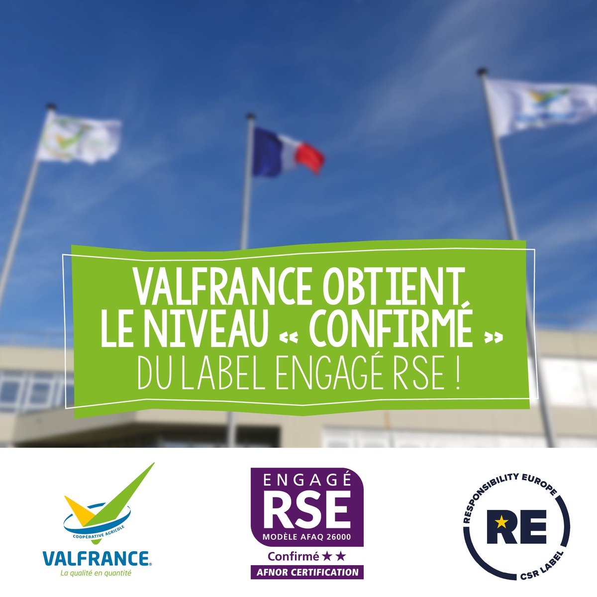 Valfrance a obtenu le niveau « confirmé» du label engagé RSE ! 
Une valorisation de notre ADN, qui n'est qu'une première étape. Nous sommes fiers du travail fait par nos équipes et remercions nos parties prenantes pour leur soutien !
<a href="/agritof60/">Christophe Grison</a>  <a href="/laurent_Vtz/">Lt_Vtz</a> 
#RSE #AFNOR #label