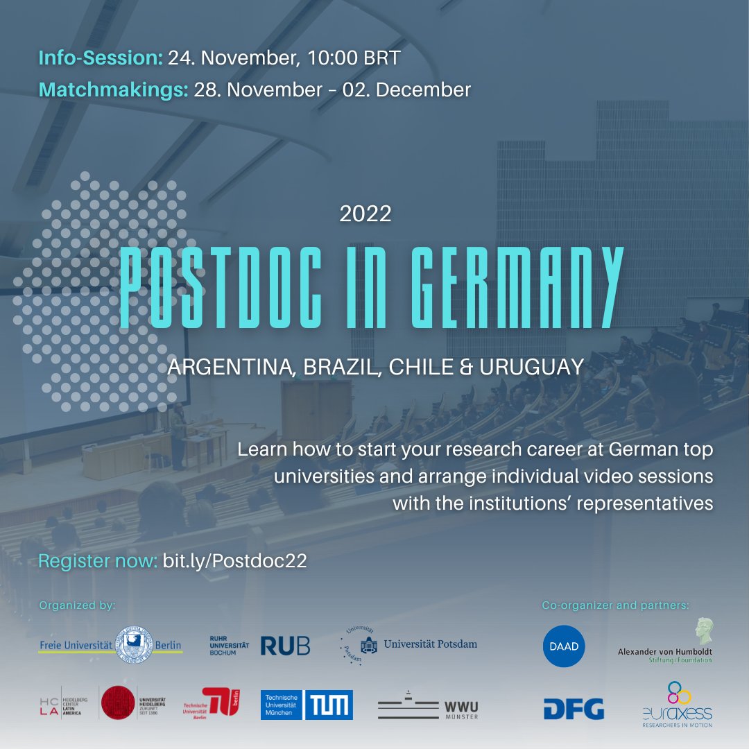 RUB Research School (@researchschool) on Twitter photo Interested in doing a #postdoc <a href="/ruhrunibochum/">Ruhr-Universität Bochum</a> 🇩🇪? Learn everything you need to know about #funding, #research careers & opportunities as Postdoc in #Germany!
💻Online info session 24 Nov
🤝Matchmakings 28 Nov - 02 Dec
✨ Virtual Tips & Hints Session 28 Nov
connect.universities-in-germany.org/events/postdoc… Interested in doing a #postdoc <a href="/ruhrunibochum/">Ruhr-Universität Bochum</a> 🇩🇪? Learn everything you need to know about #funding, #research careers & opportunities as Postdoc in #Germany!
💻Online info session 24 Nov
🤝Matchmakings 28 Nov - 02 Dec
✨ Virtual Tips & Hints Session 28 Nov
connect.universities-in-germany.org/events/postdoc…