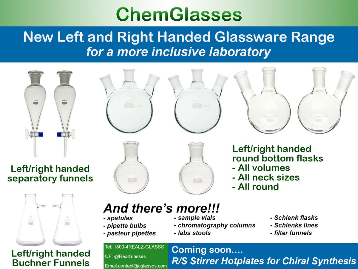 We're pleased to announce that you can now buy left-handed glassware from our sponsor: ChemGlasses.