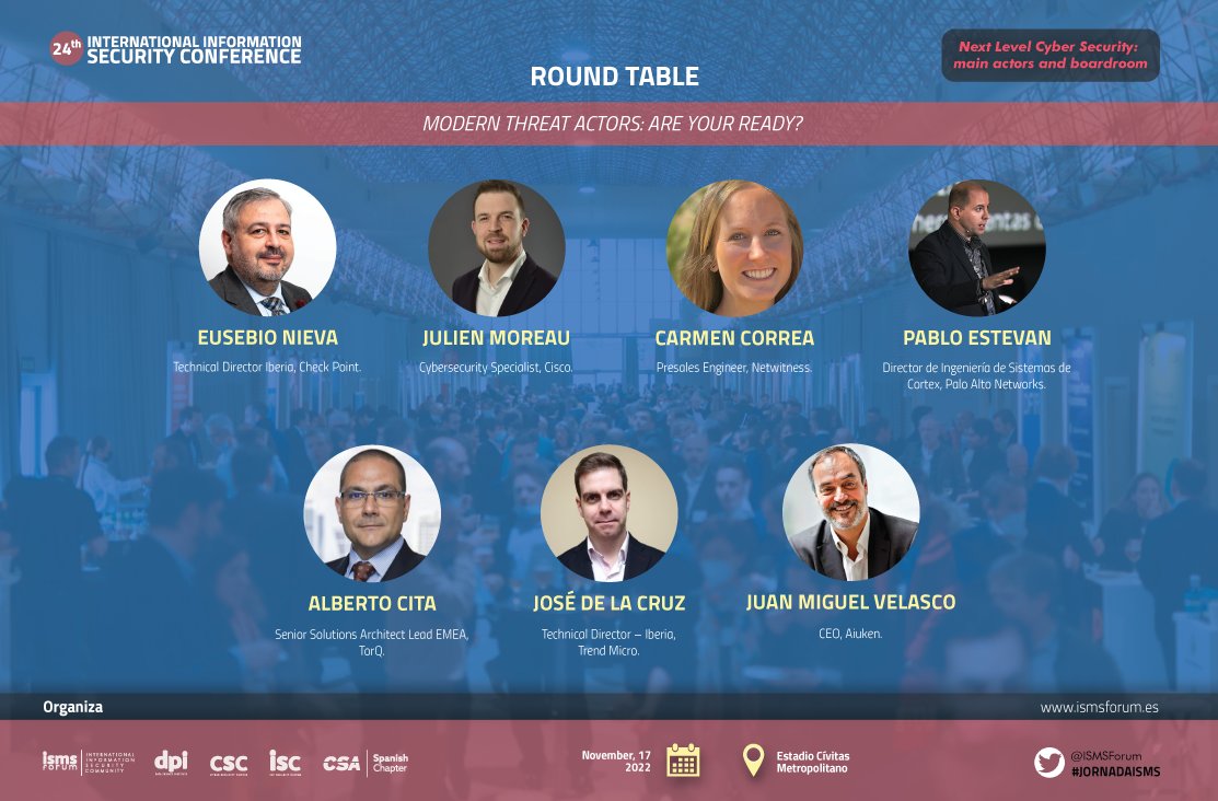 Mañana Julien Moreau, especialista en #ciberseguridad de Cisco, participará en la mesa redonda de la Jornada Internacional de Seguridad de la Información organizada por <a href="/ISMSForum/">ISMS Forum</a>.

Inscríbete ➡ cs.co/6012M0nBs 

#JORNADAISMS