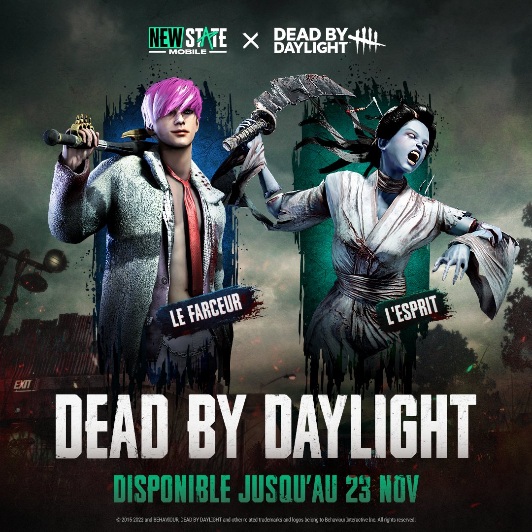 FR_NEWSTATE's tweet photo. Vous préférez faire peur ou qu’on vous fasse peur ?
Décidez rapidement parce que notre collaboration avec @DeadByBHVR se termine dans quelques jours !
#NEWSTATEMOBILE #DeadbyDaylight #NEWSTATExDbD https://t.co/hKcW07Xd3S