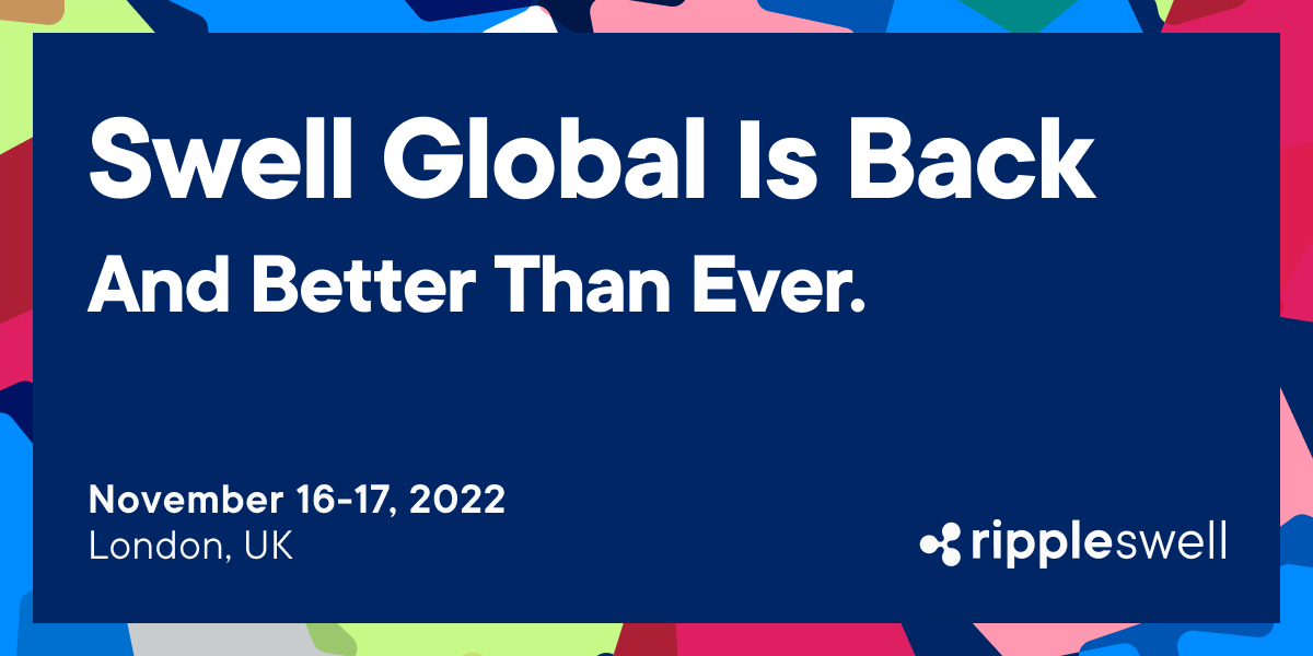 Ripple's tweet image. The day has finally arrived! 

@BGarlinghouse will soon be kicking off #RippleSwell Global in London surrounded by our esteemed speakers, valued customers, and riveting discussions on the latest in #crypto. 

Check back in for updates you won’t want to miss!