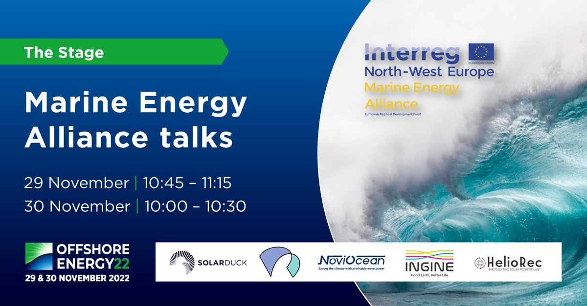 Discover what are the latest developments in the wave, tidal, floating solar, floating wind and other types of marine energy. 

SMEs presenting are SolarDuck, EVER, INGINE Wave Energy Systems, NoviOcean, and Heliorec. 

#interregnwe #MEA #thestage #OEEC2022 #marineenergy