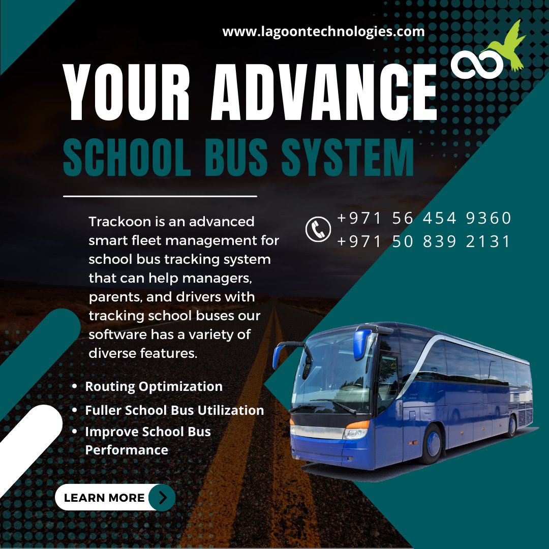 lagoontech's tweet photo. Your Advance Trackoon School Bus System

+971 50 839 2131 +971 56 454 9360
https://t.co/9pTTHsF0qO

#vehicletrackingsystem #VMS  #FleetManagementSoftware #fleets #vehicletracking  #fleettracking #vehicles #schoolbus #schoolbussystem #managerapp #driverapp #parentapp #busmanager https://t.co/X86dBAMqbH