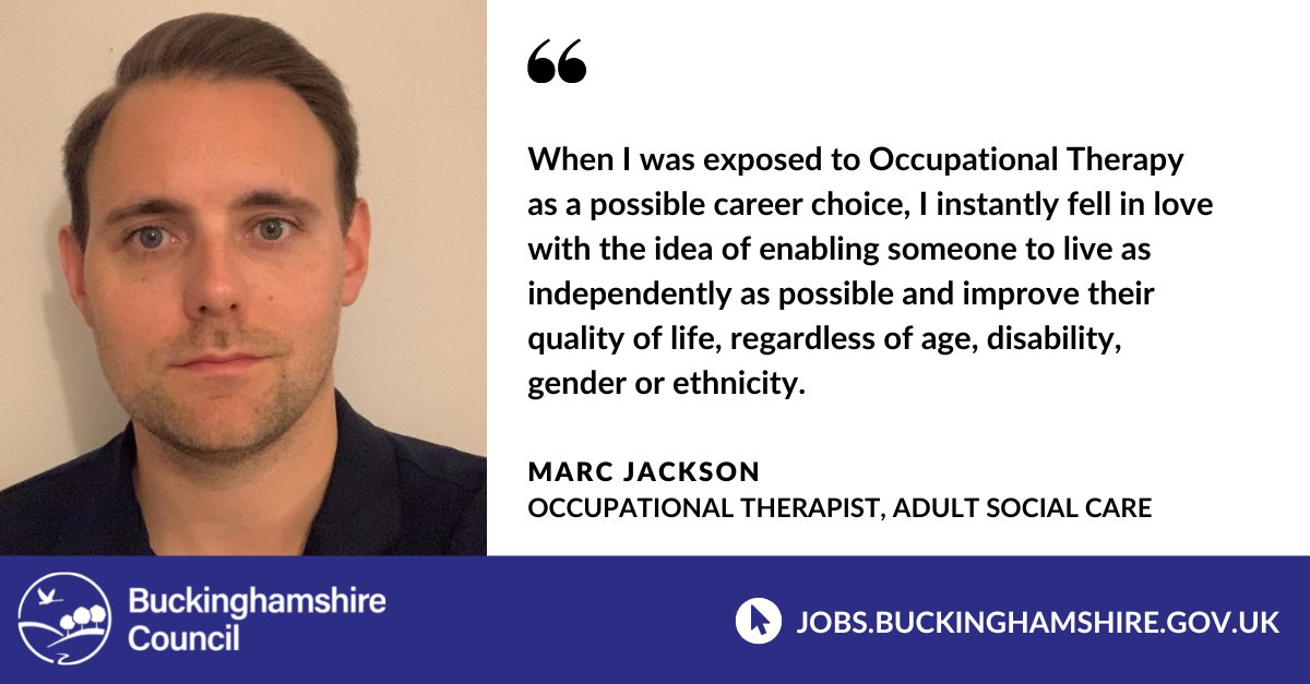 bucks_careers's tweet photo. We loved catching up with Marc, one of our amazing Occupational Therapists. We currently have some exciting opportunities to join Marc’s team - click here to learn more and apply: https://t.co/sLFY6ESHSQ 

#OccupationalTherapy #OTJobs #SocialCareJobs https://t.co/FkUgChJkUm