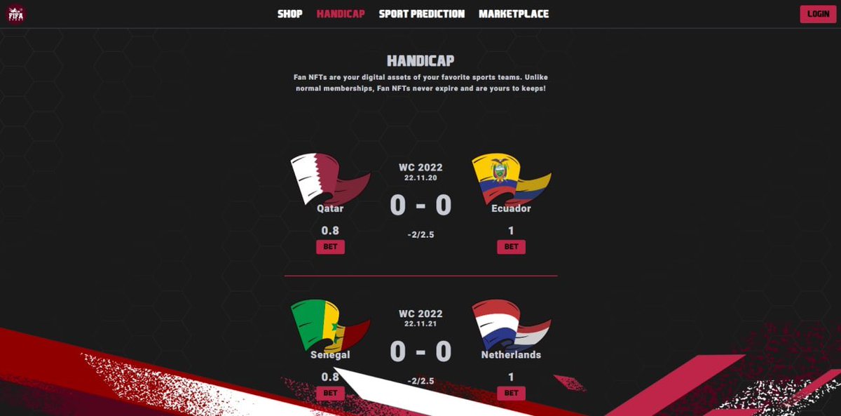 #FiFaSport - Handicap Prediction 

💎 Handicap Prediction will be ready tomorrow at 3pm UTC Nov 17 

💎 Handicap Prediction is a special tournament mechanism by using $FFS token to predict every matches 
🎗 $FFS:  0x6e9da6bc1acdc6fcd01e89233d00f9d335bbae99
 #FFS #wc2022