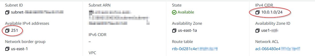When launching a subnet (at least for /24 CIDR using IPv4), #AWS reserves 5 IPs.

An example using 10.0.1.0/24 👇

.0       : the network IP
.1        : the VPC router
.2       : DNS server
.3       : future use
.255  : broadcast IP

#100daysofCloud #cloudEveryday