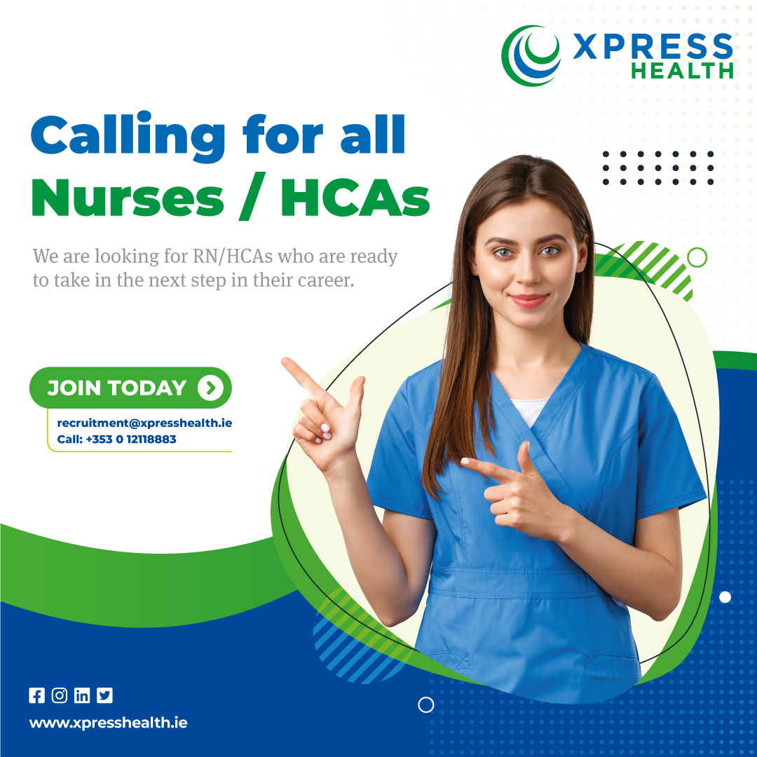 Calling for all Nurses / HCAs
We are looking for Nurses/HCAs who are ready to take in the next step in their career.

xpresshealth.ie
#HCA #nursingjobs #caregiver #HCA #NurseCareer #hcaireland #jobopportunities #nurses #XpressHealth #xpressnursing #xpresshca #seniorcare