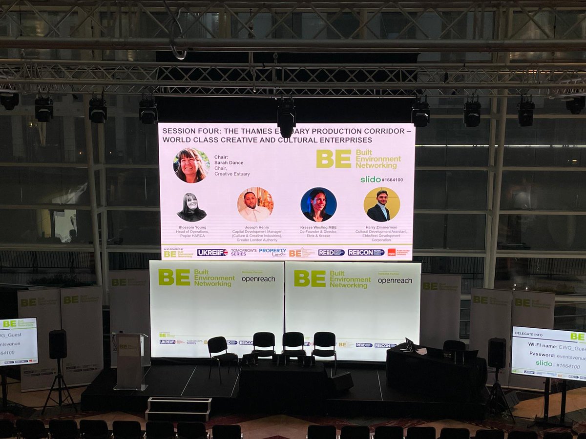 CreativeEstuary's tweet photo. Creative Estuary Chair @SarahCDance and Harry Zimmerman are here at the @BEN #ThamesEstuaryDevelopmentConference with Joseph Henry, @elvisandkresse, and @blossomyoung, to talk about the exciting Estuary projects and opportunities we can all get involved in.
#BuiltEnvironment https://t.co/KP8MRVESzL