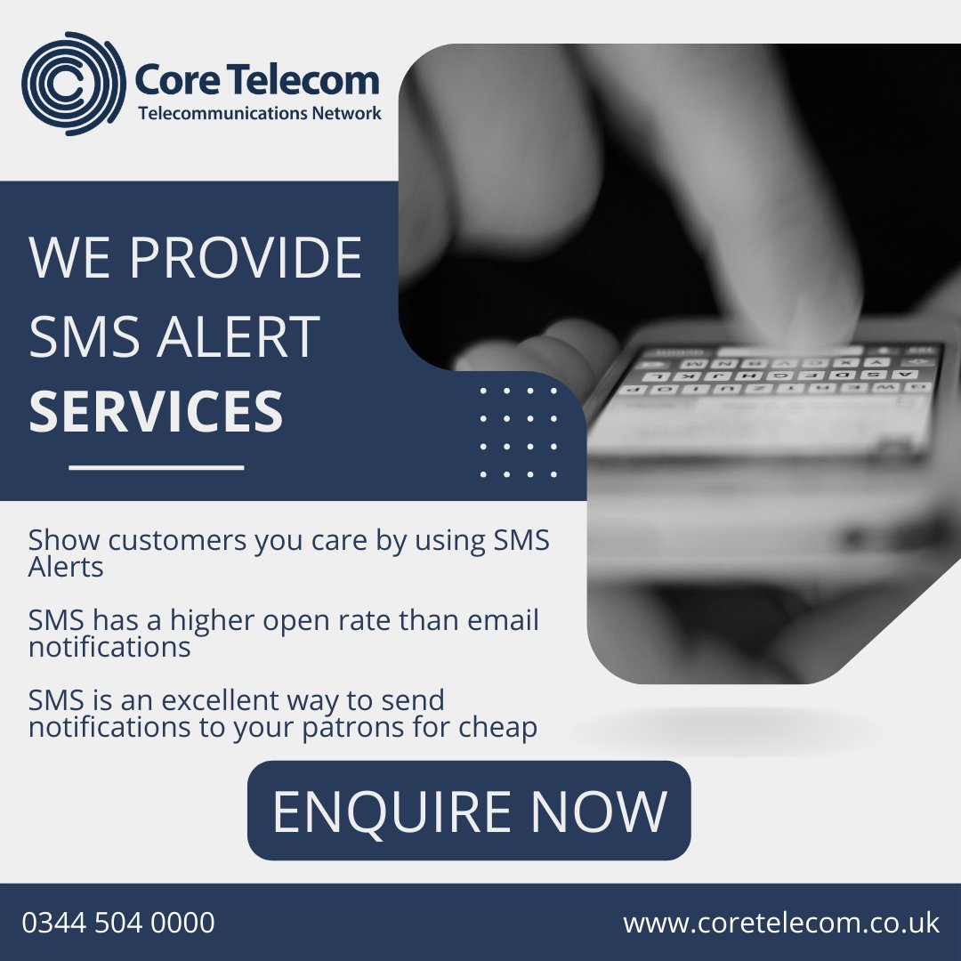 CoreTelecomLim's tweet image. Our business SMS service is secure, affordable & reliable
Enquire now on 0344 504 0000 to learn how SMS can help your business
#telecommunications #telecom #technology #internet #core #ipv #phone #affordable #business #network #wireless #communication #telecoms #charity #tech