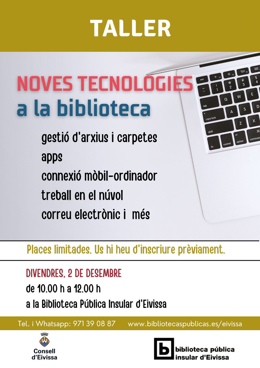 BPIEivissa's tweet photo. ➡️💻Obert el termini d'inscripcions al darrer Taller de Noves Tecnologies de 2022.
➡️Més informació i inscripcions: https://t.co/2Ufc6zhUra
#biblioteca, #activitatsdelabiblioteca, #escletxadigital, #tic, #informàtica https://t.co/f3MVv26GhT