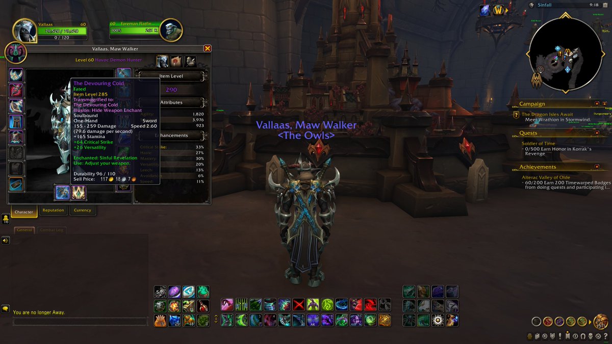 JayzaOW's tweet photo. Fated version of The Devouring Cold has been fixed and can finally be sheathed onto my back! Thank you @Warcraft @WarcraftDevs @BlizzardCSEU_EN https://t.co/h4AHfJW3GE
