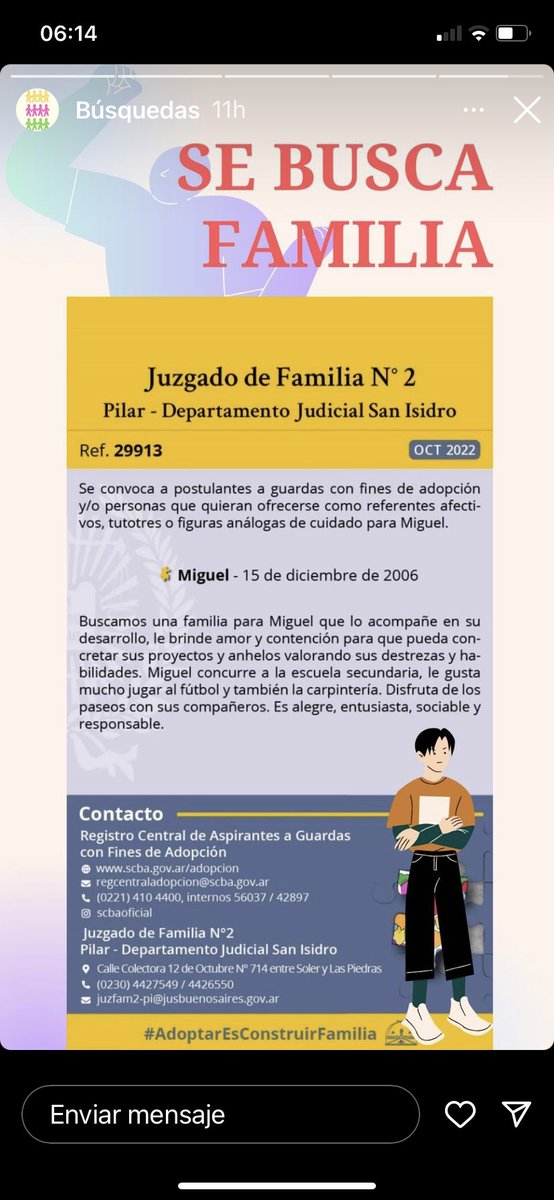 CasifuiRaul's tweet photo. Hola, les pedimos que cuando vean las búsquedas de familias para niñas, niños y adolescentes las difundan en sus estados de whatsapp y redes sociales. No lleva más de unos segundos y de este modo podemos lograr que se produzca el encuentro. #AdoptenNiñesGrandes https://t.co/Dne1ETCSkv