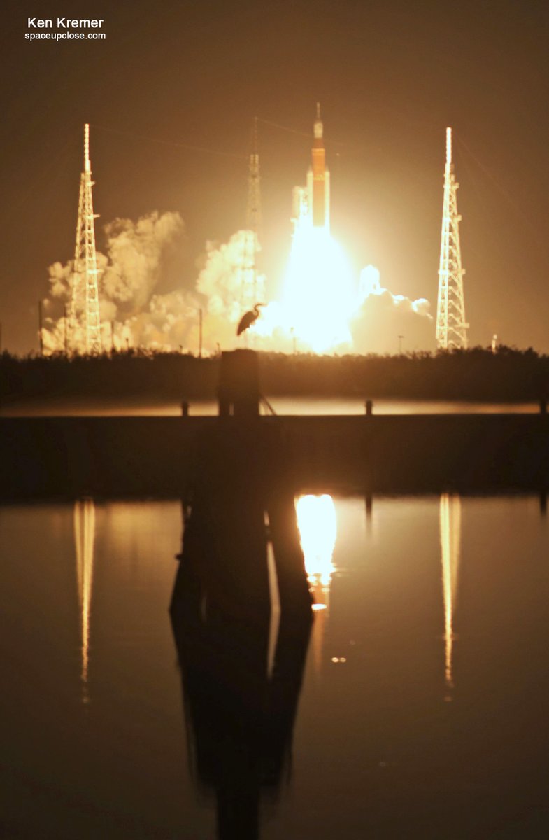 ken_kremer's tweet photo. NASA #Artemis1 Spectacular Blastoff!! Most powerful rocket bird ever built launches 147AM Nov16 on 8.8 mil lb thrust this morn-as little bird watches from Turn Basin buoy @NASAKennedy as SLS soars to orbit on 26day test flight around Moon &amp; back,paving human return after 50 years https://t.co/8IlEqOtwWZ