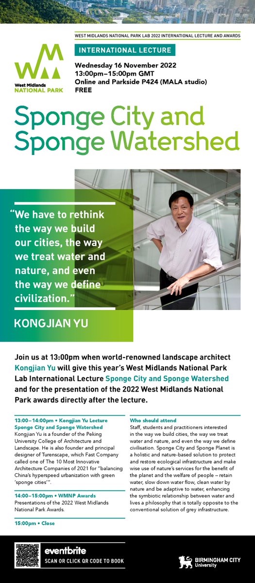 West Midlands National Park Lab (@wmnp_lab) on Twitter photo There's still time to register for today's Sponge Cities lecture online, with Kongjian Yu - followed by the announcement of the #WMNPAward winners!
register here: wmnplab.org
<a href="/BCUPressOffice/">Birmingham City University Press Office</a> There's still time to register for today's Sponge Cities lecture online, with Kongjian Yu - followed by the announcement of the #WMNPAward winners!
register here: wmnplab.org
<a href="/BCUPressOffice/">Birmingham City University Press Office</a>